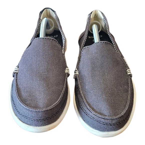 Crocs Womens Walu Slip On Shoes Gray Canvas Non Marking Round Toe size 8 - Picture 1 of 5